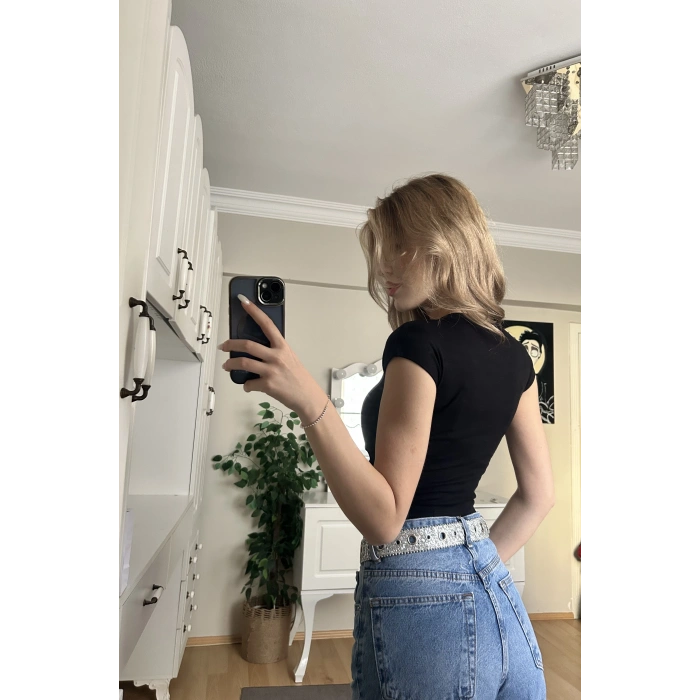 Siyah Basic Crop Tshirt