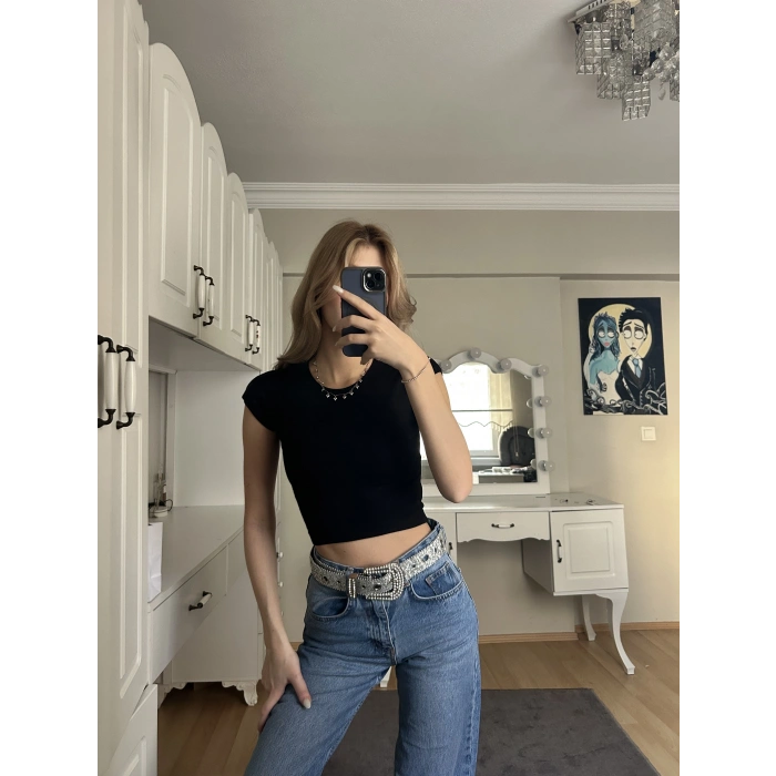 Siyah Basic Crop Tshirt