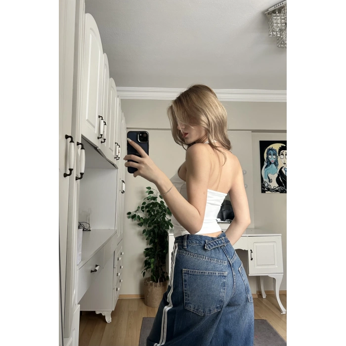 Beyaz Boyundan Geçirmeli Crop
