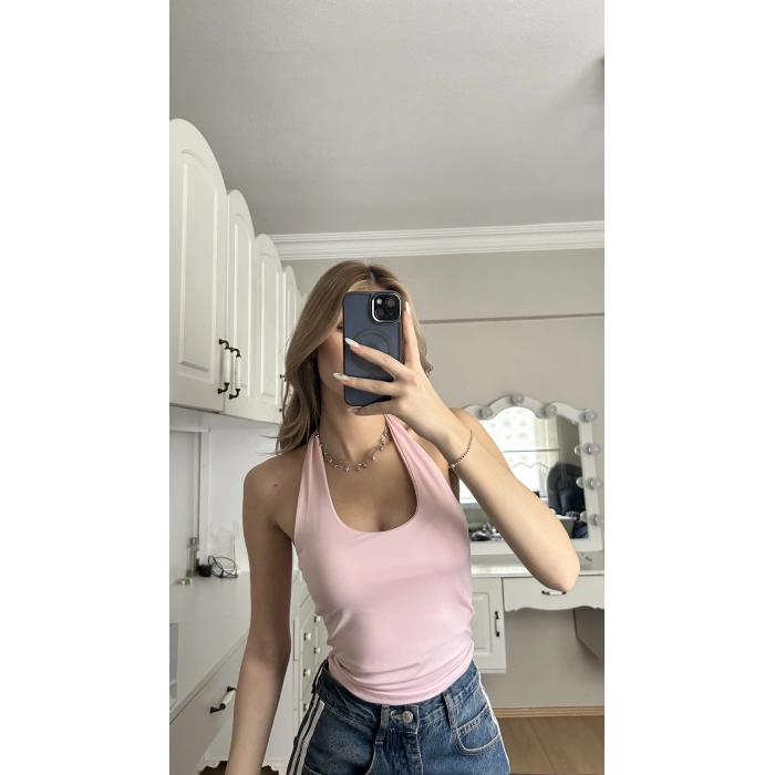 Pembe Boyundan Geçirmeli Crop