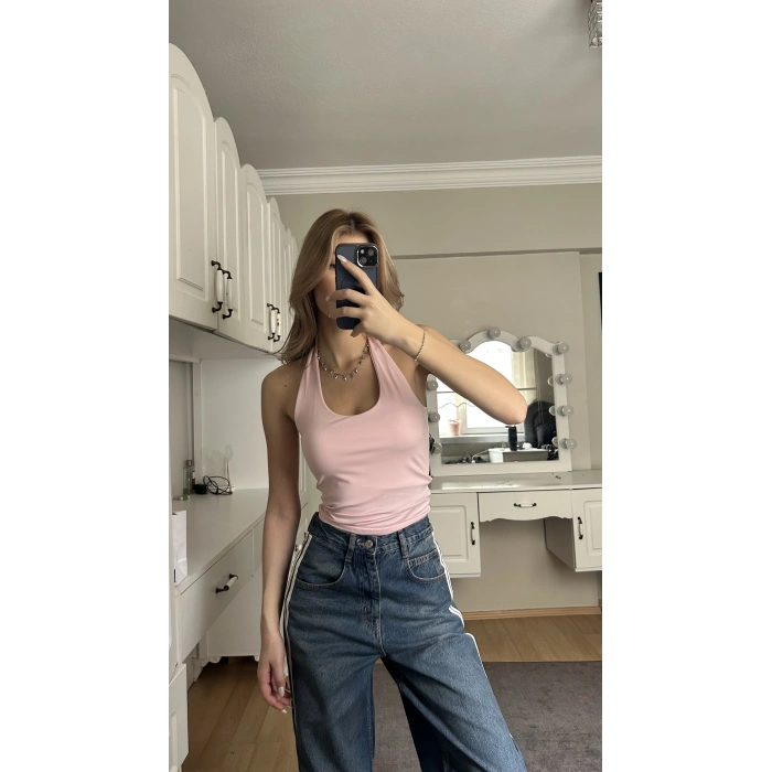 Pembe Boyundan Geçirmeli Crop