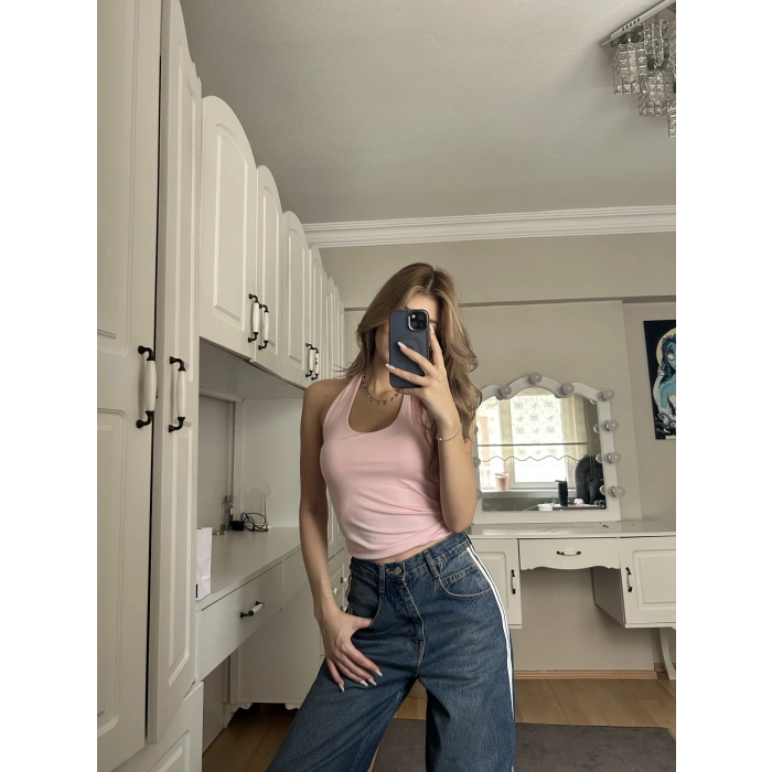 Pembe Boyundan Geçirmeli Crop