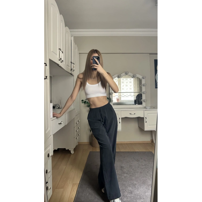 Füme Beli Lastikli Salaş Pantolon