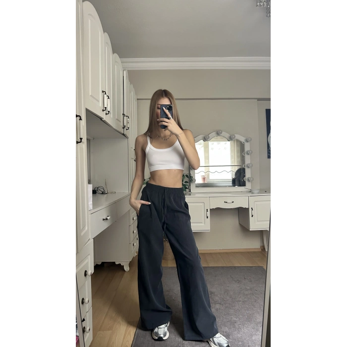 Füme Beli Lastikli Salaş Pantolon