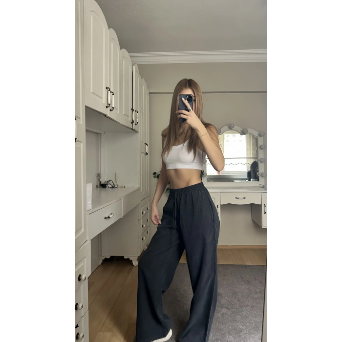 Füme Beli Lastikli Salaş Pantolon