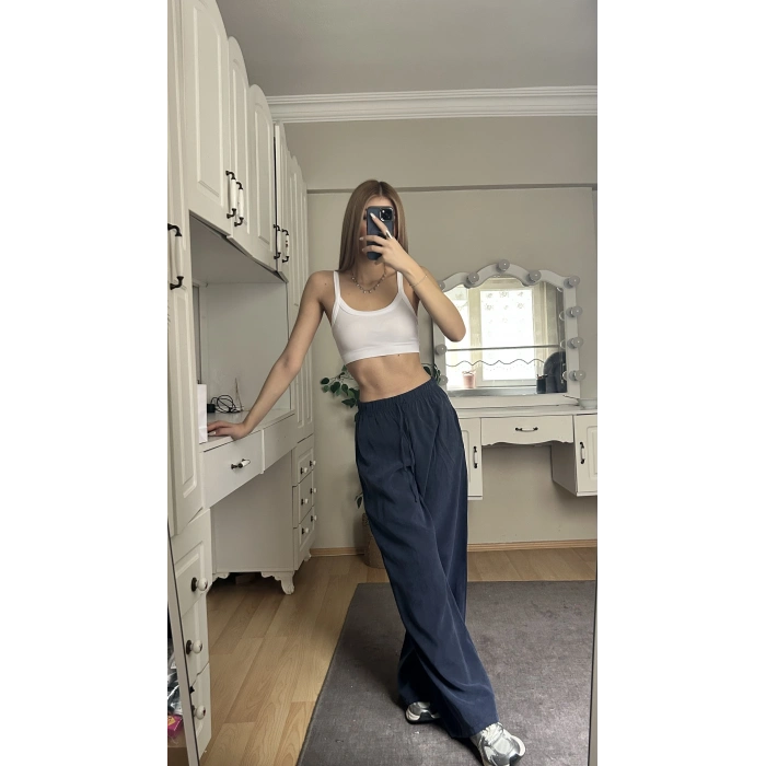Lacivert Beli Lastikli Salaş Pantolon