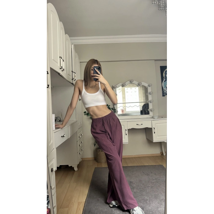 Mürdüm Beli Lastikli Salaş Pantolon