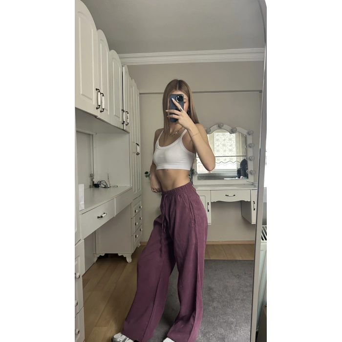 Mürdüm Beli Lastikli Salaş Pantolon