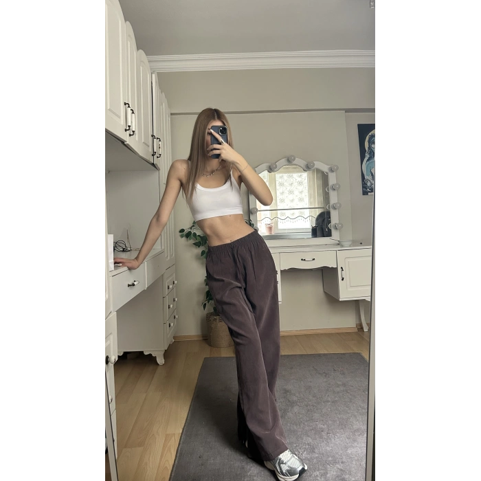 Kahverengi Beli Lastikli Salaş Pantolon