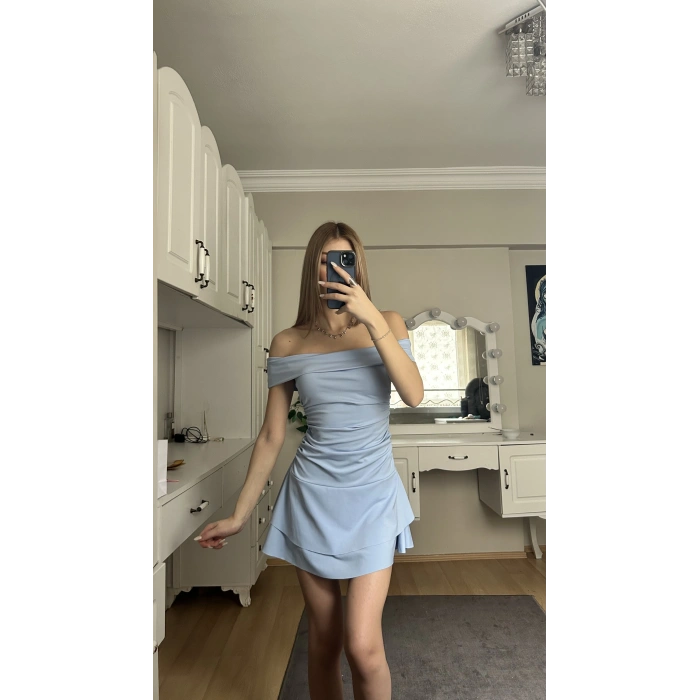 Mavi Madonna Yaka Drapeli Elbise