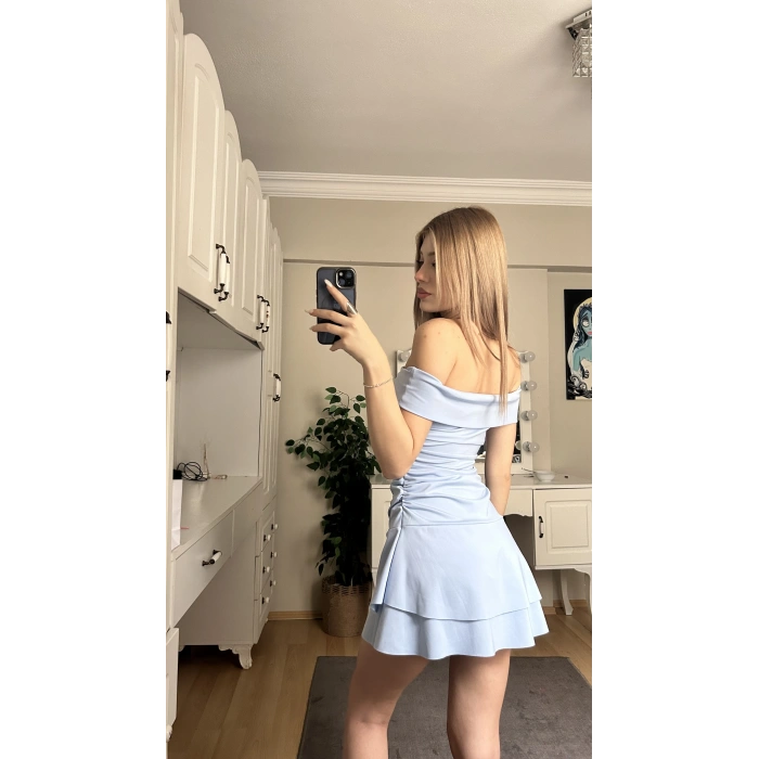 Mavi Madonna Yaka Drapeli Elbise