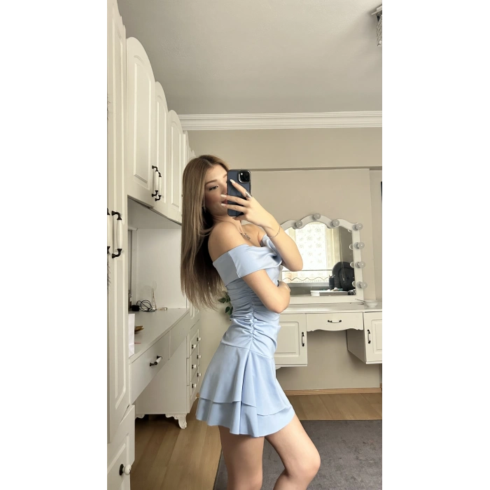 Mavi Madonna Yaka Drapeli Elbise