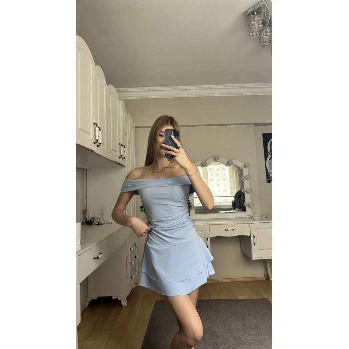 Mavi Madonna Yaka Drapeli Elbise