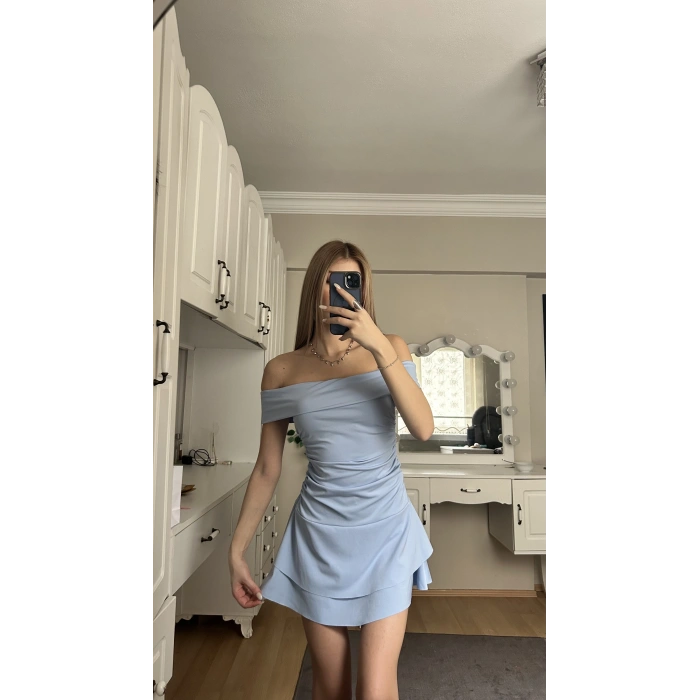 Mavi Madonna Yaka Drapeli Elbise