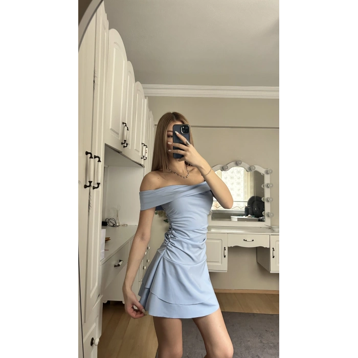 Mavi Madonna Yaka Drapeli Elbise