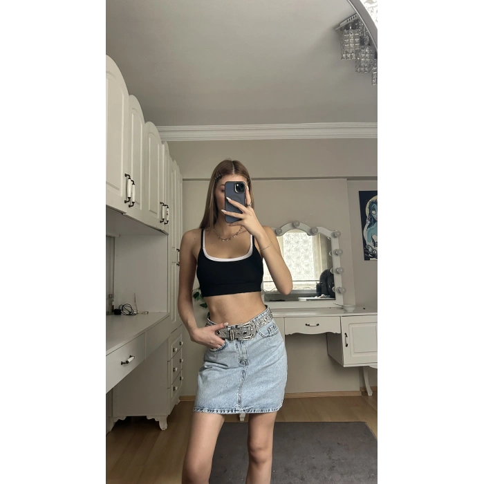 Siyah Biyeli Crop Top