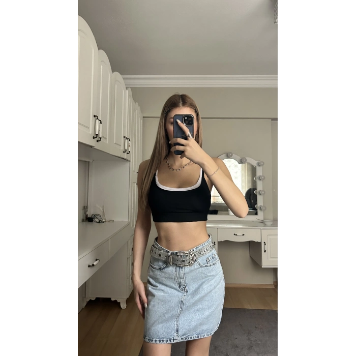 Siyah Biyeli Crop Top