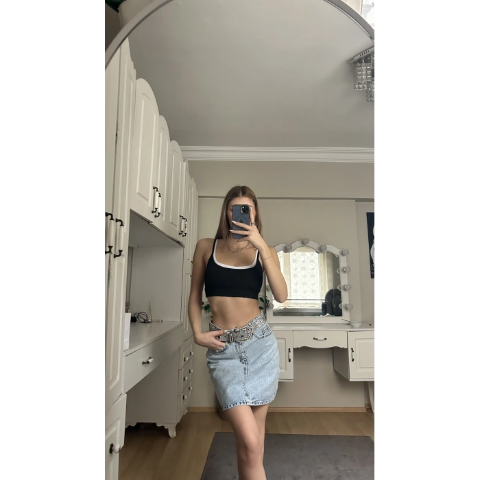 Siyah Biyeli Crop Top