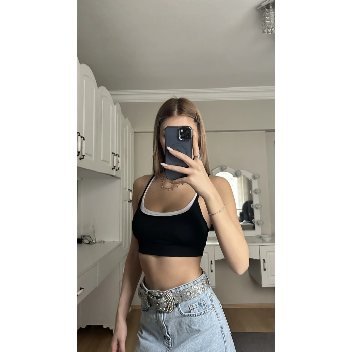 Siyah Biyeli Crop Top