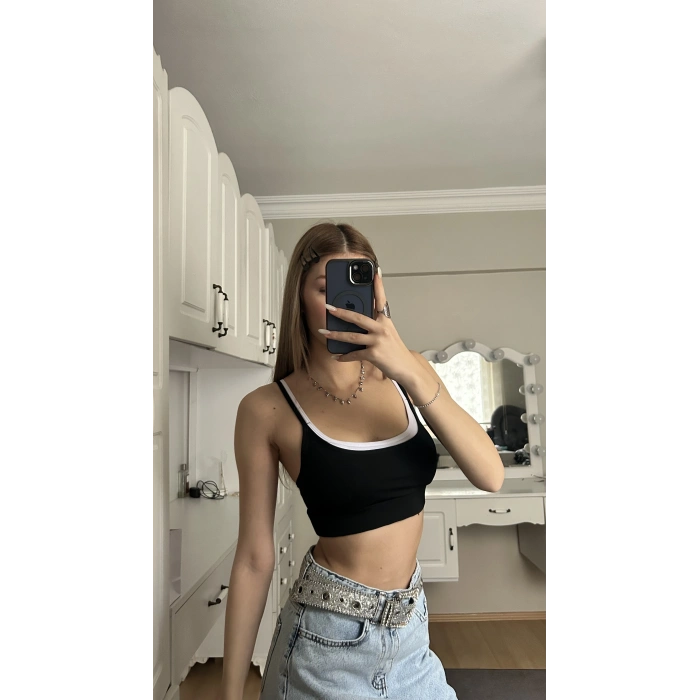 Siyah Biyeli Crop Top