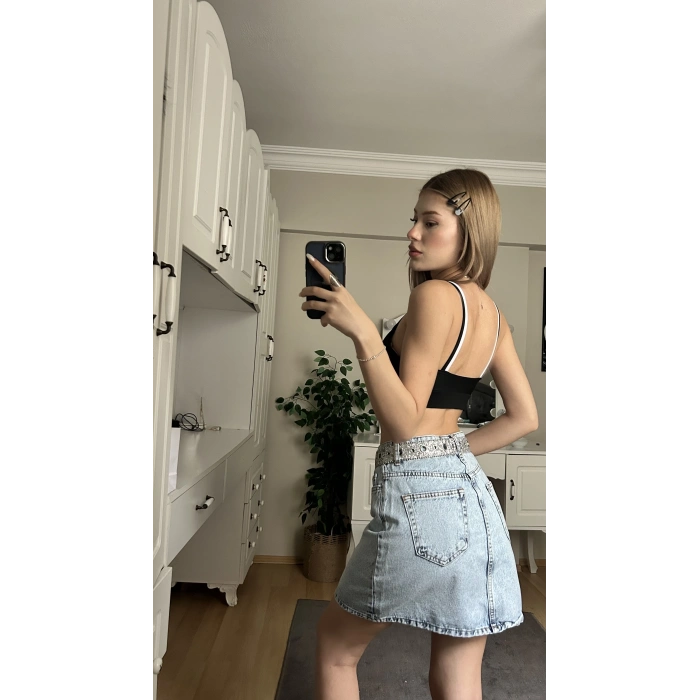 Siyah Biyeli Crop Top