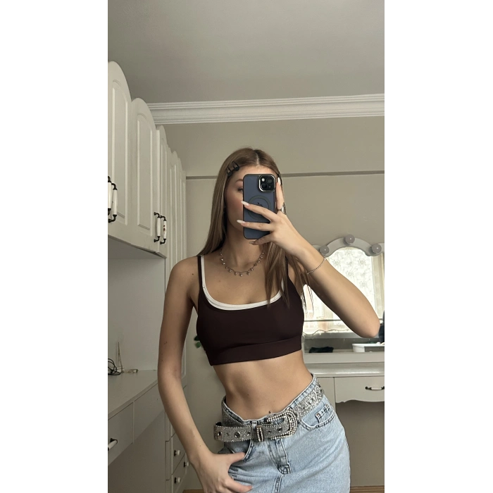 Kahverengi Biyeli Crop Top