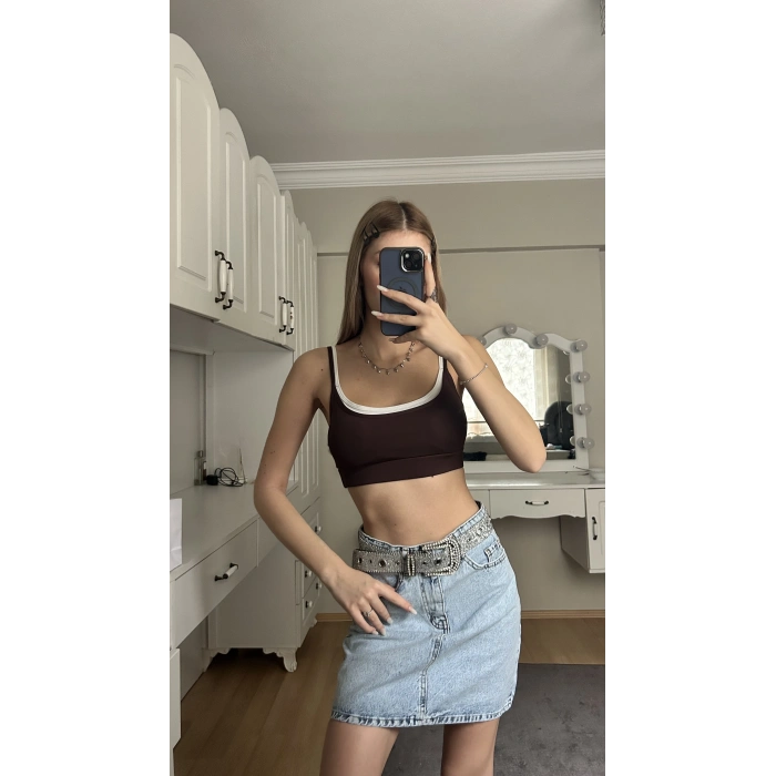 Kahverengi Biyeli Crop Top