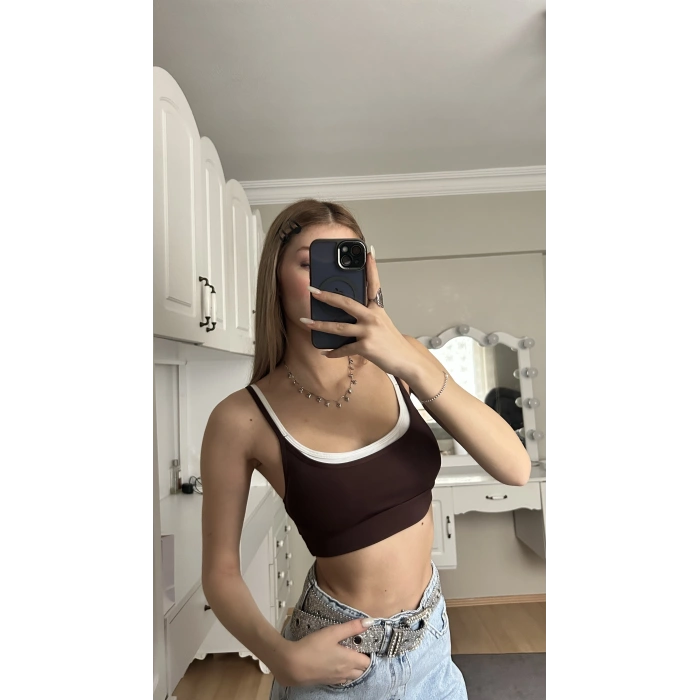 Kahverengi Biyeli Crop Top