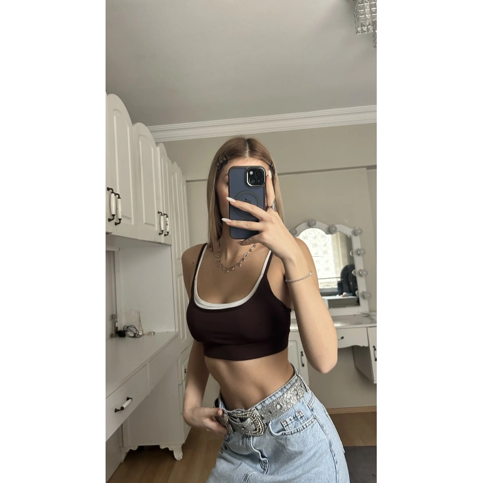Kahverengi Biyeli Crop Top
