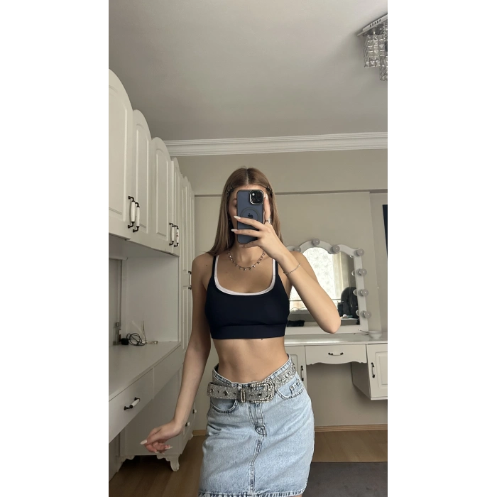 Lacivert Biyeli Crop Top