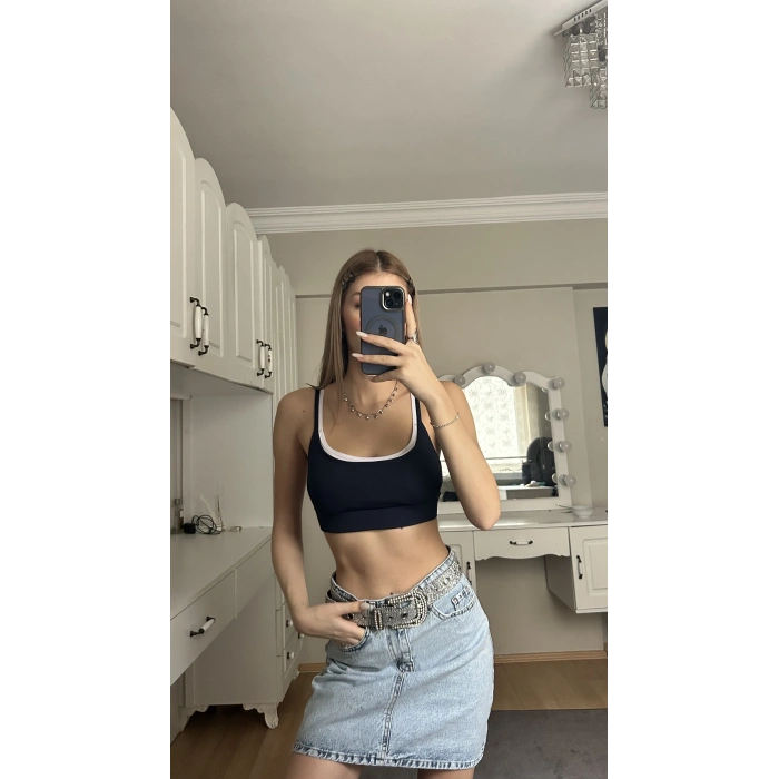 Lacivert Biyeli Crop Top