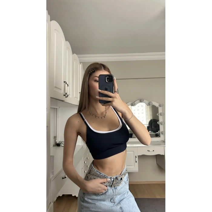 Lacivert Biyeli Crop Top