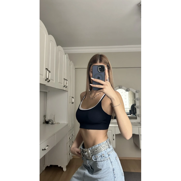 Lacivert Biyeli Crop Top