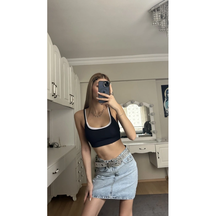 Lacivert Biyeli Crop Top