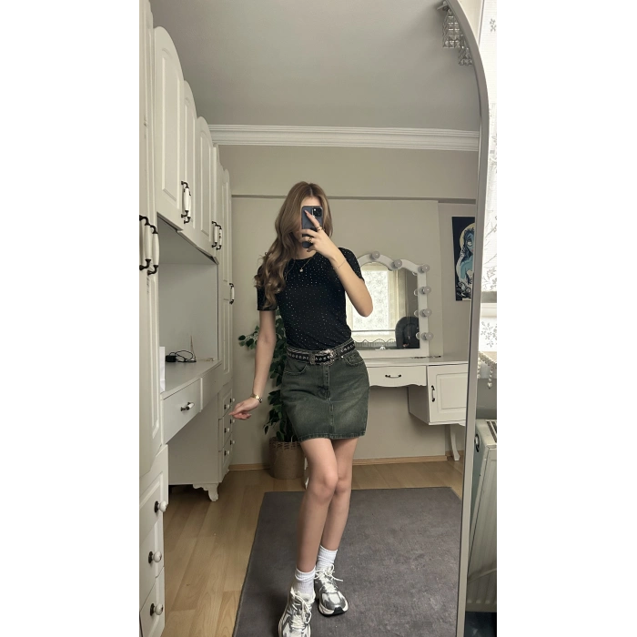 Haki Yıkamalı Kot Etek