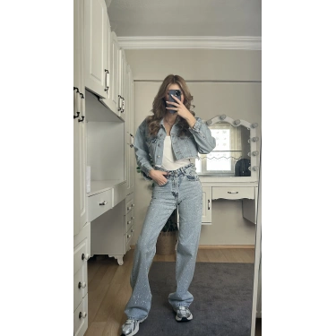 Buz Mavi Taşlı Pantolon