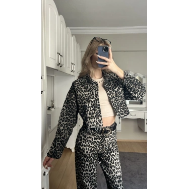 Leopar Crop Ceket