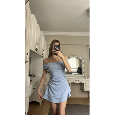 Mavi Madonna Yaka Drapeli Elbise