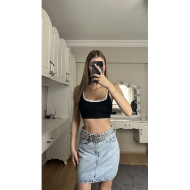 Siyah Biyeli Crop Top