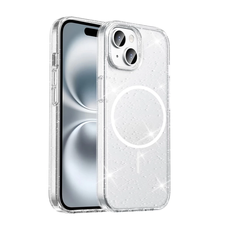 ​Apple iPhone 15 Plus Kılıf M-safe Şarj Özellikli Parlayan Simli Saydam Renkli Zore Maris Kapak