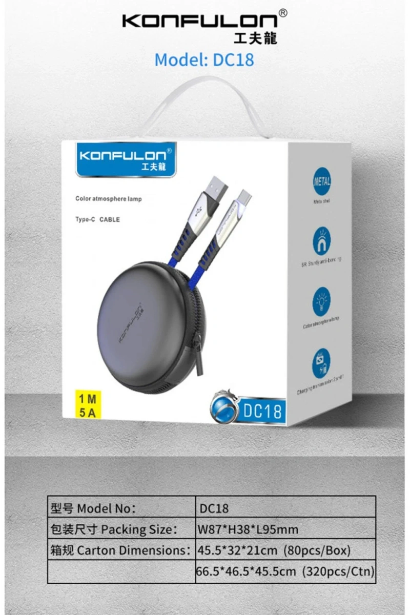 RDBYDN DC18 Type-C Kablo 1M 5A (143518) - Mavi