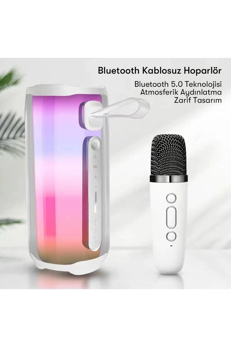 1615534747 Pluse 5 Mikrofonlu RGB Kablosuz Hoparlör (183455) - Beyaz