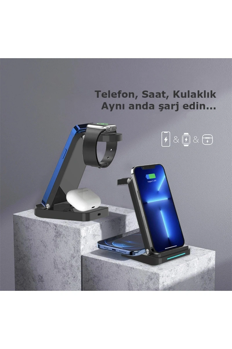 S90 4in1 Kablosuz Şarj Masaüstü Set - Siyah SPTGL