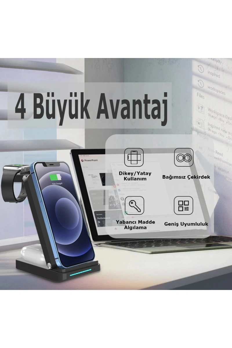 S90 4in1 Kablosuz Şarj Masaüstü Set - Siyah SPTGL