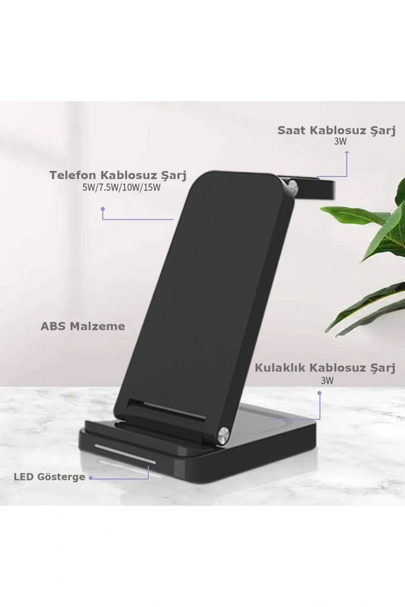 S90 4in1 Kablosuz Şarj Masaüstü Set - Siyah SPTGL
