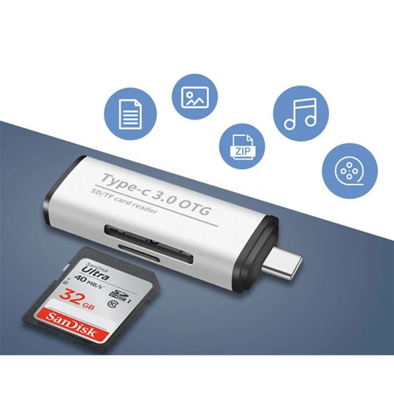 ADS-103 USB TYPE C 3.0 Hızlı Card Reader SD-TF Hafıza Kart Okuyucu