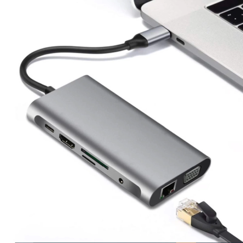 ALLY 10 İN 1 HDMI VGA RJ45 PD USB 3.0 HUB Adaptör Çoklayıcı