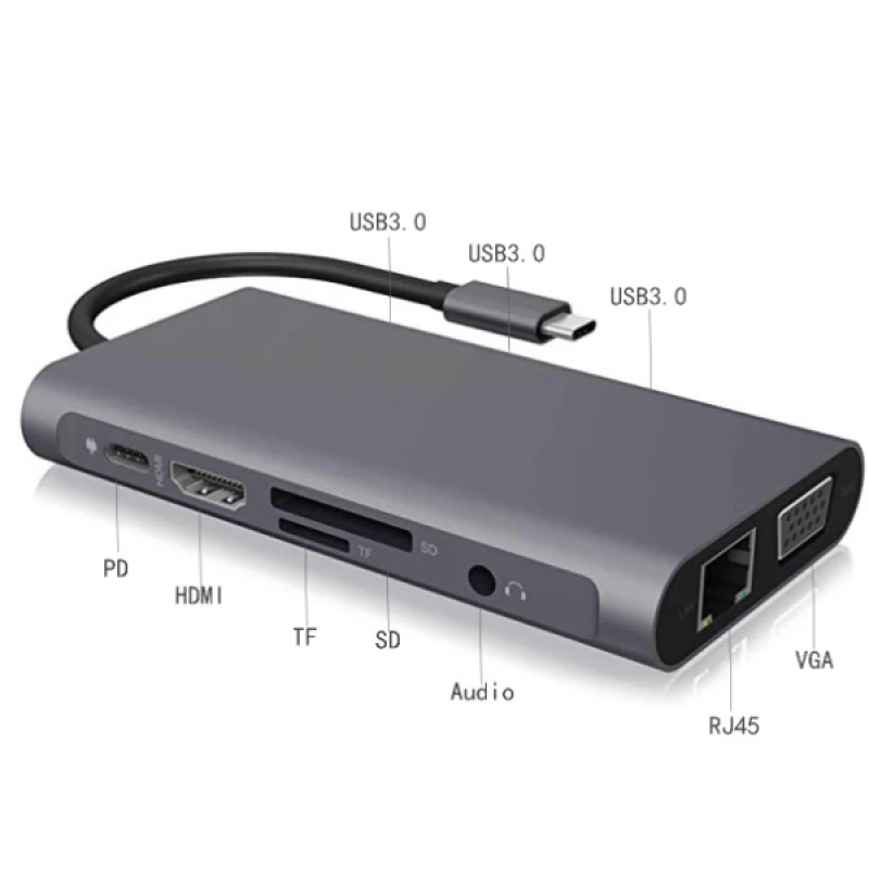 ALLY 10 İN 1 HDMI VGA RJ45 PD USB 3.0 HUB Adaptör Çoklayıcı