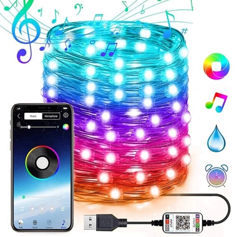 ALLY 10MT 100 LED RGB Bluetooth Telefonla Kontrol Edilen Usb Led Lamba İos-Android