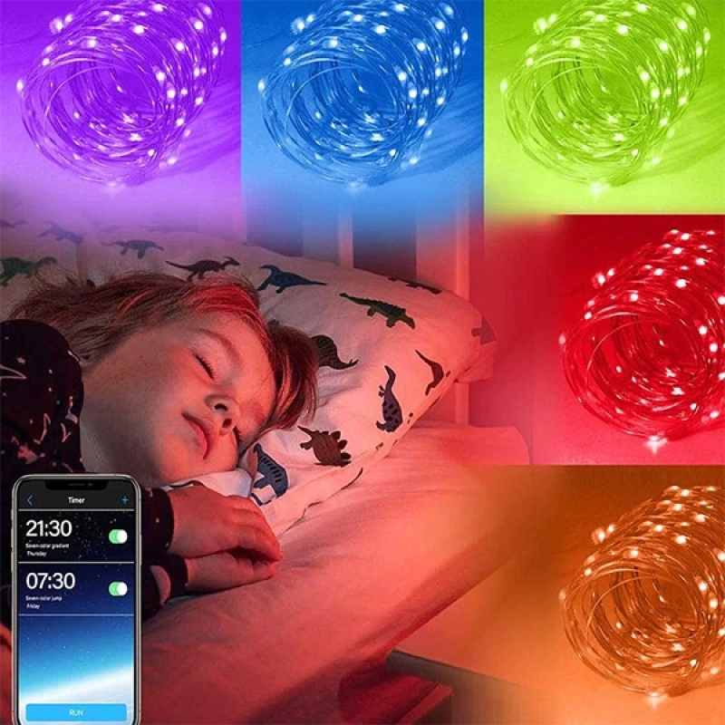 ALLY 10MT 100 LED RGB Bluetooth Telefonla Kontrol Edilen Usb Led Lamba İos-Android